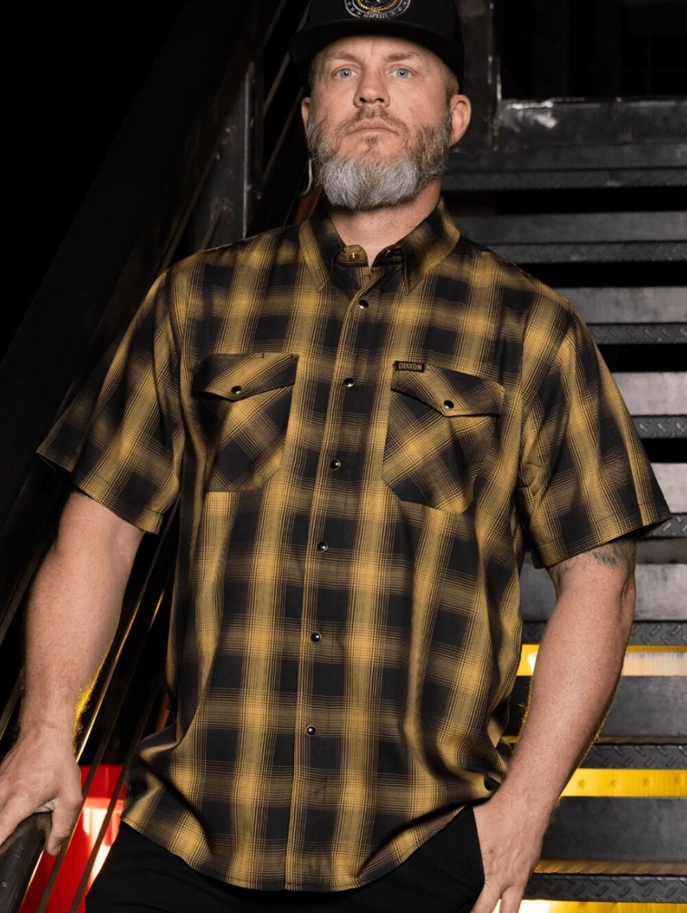 Dixxon Gold Rush Bamboo Short Sleeve Snap Shirt Men's Medium Yellow Black